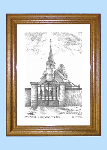 Cadre bois teint impression Noir sur la ville de VANVEY Titre : chapelle st phal