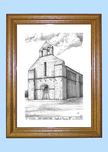 Cadre bois teint impression Noir sur la ville de ST LAURENT D ARCE Titre : chapelle de magrigne XIIe