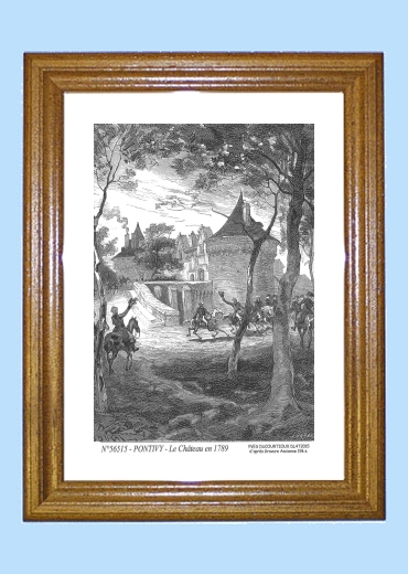 Cadre bois teint impression Noir sur la ville de PONTIVY Titre : le chateau en 1789