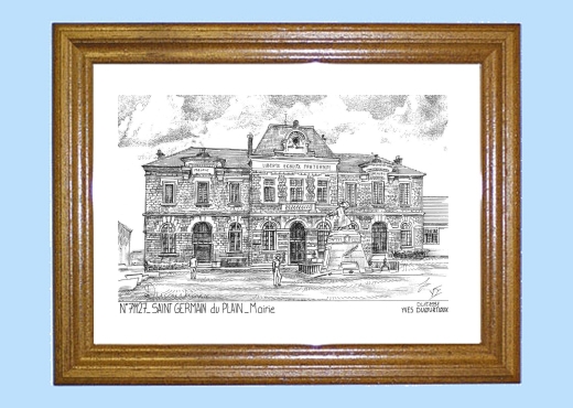 Cadre bois teinté impression Noir sur la ville de ST ~ Mairie Saint Germain Du Bois Cadre bois teinté impression Noir sur la ville de ST ~ Mairie Saint Germain Du Bois