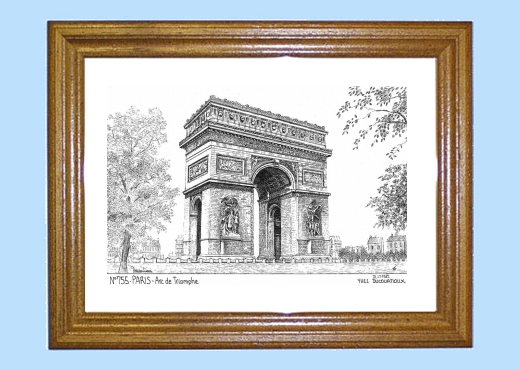 Cadre bois teint impression Noir sur la ville de PARIS Titre : arc de triomphe