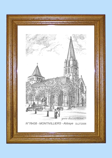 Cadre bois teint impression Noir sur la ville de MONTIVILLIERS Titre : abbaye