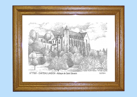 Cadre bois teint impression Noir sur la ville de CHATEAU LANDON Titre : abbaye de st severin