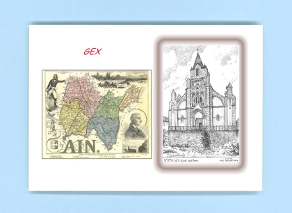 Cartes Postales impression Noir avec dpartement sur la ville de GEX Titre : eglise st pierre