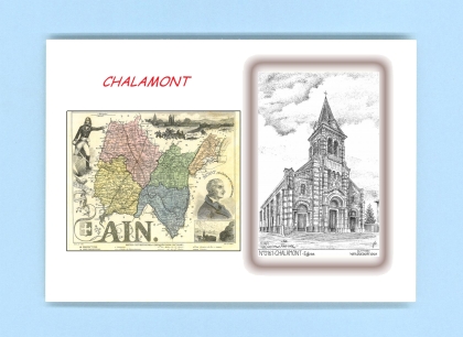 Cartes Postales impression Noir avec dpartement sur la ville de CHALAMONT Titre : eglise