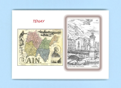 Cartes Postales impression Noir avec dpartement sur la ville de TENAY Titre : pont et fontaine