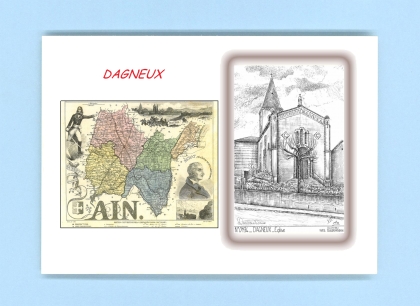 Cartes Postales impression Noir avec dpartement sur la ville de DAGNEUX Titre : eglise