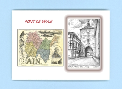 Cartes Postales impression Noir avec dpartement sur la ville de PONT DE VEYLE Titre : horloge