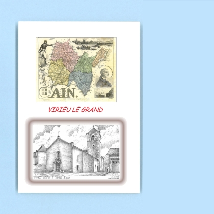 Cartes Postales impression Noir avec dpartement sur la ville de VIRIEU LE GRAND Titre : eglise