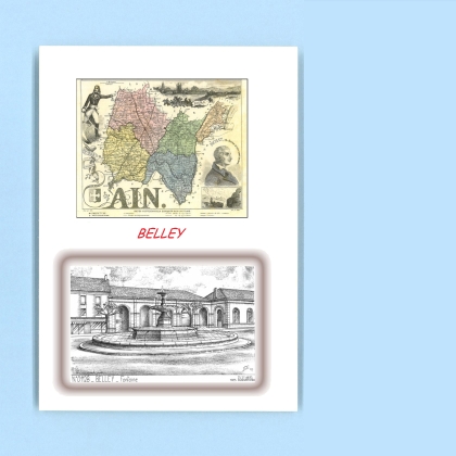 Cartes Postales impression Noir avec dpartement sur la ville de BELLEY Titre : fontaine