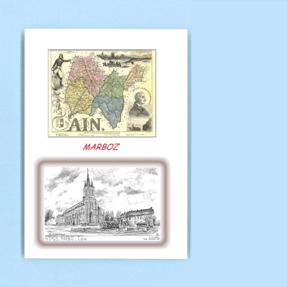 Cartes Postales impression Noir avec dpartement sur la ville de MARBOZ Titre : eglise