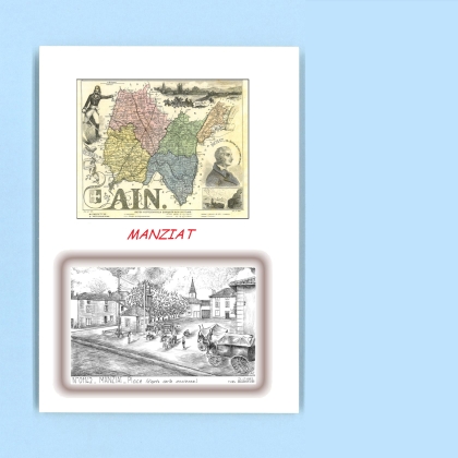 Cartes Postales impression Noir avec dpartement sur la ville de MANZIAT Titre : place (d apres ca)