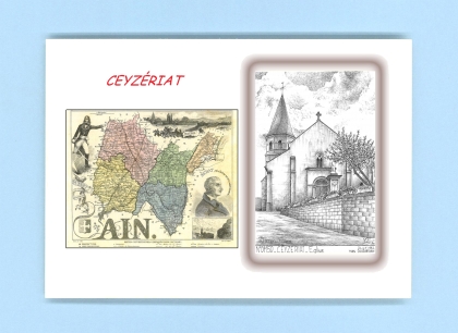 Cartes Postales impression Noir avec dpartement sur la ville de CEYZERIAT Titre : eglise