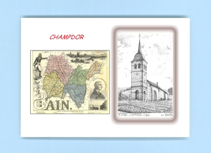 Cartes Postales impression Noir avec dpartement sur la ville de CHAMPDOR Titre : eglise