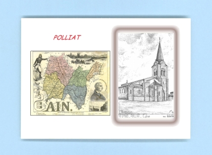 Cartes Postales impression Noir avec dpartement sur la ville de POLLIAT Titre : eglise