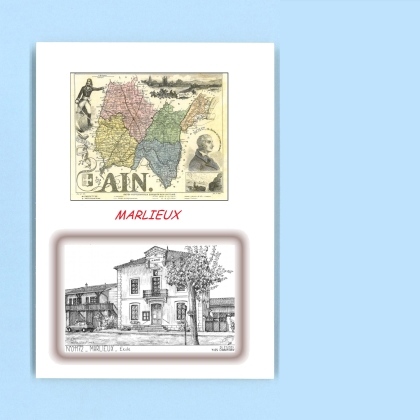 Cartes Postales impression Noir avec dpartement sur la ville de MARLIEUX Titre : ecole