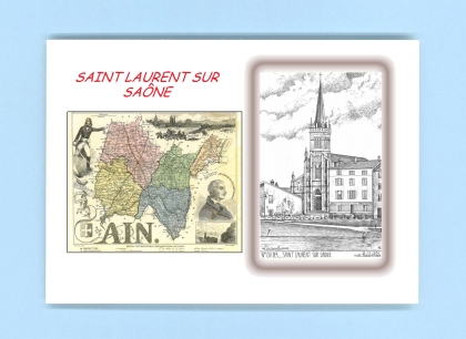 Cartes Postales impression Noir avec dpartement sur la ville de ST LAURENT SUR SAONE Titre : vue
