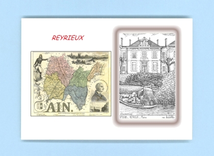 Cartes Postales impression Noir avec dpartement sur la ville de REYRIEUX Titre : mairie