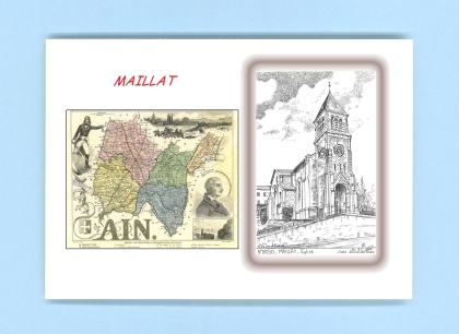 Cartes Postales impression Noir avec dpartement sur la ville de MAILLAT Titre : eglise