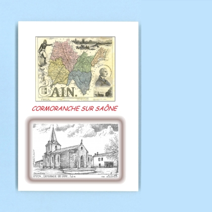 Cartes Postales impression Noir avec dpartement sur la ville de CORMORANCHE SUR SAONE Titre : eglise