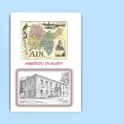 Cartes Postales impression Noir avec dpartement sur la ville de AMBERIEU EN BUGEY Titre : hotel de ville
