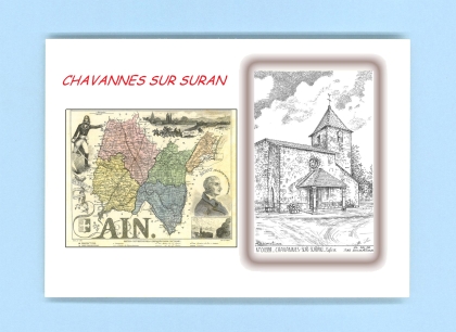 Cartes Postales impression Noir avec dpartement sur la ville de CHAVANNES SUR SURAN Titre : eglise