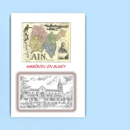 Cartes Postales impression Noir avec dpartement sur la ville de AMBERIEU EN BUGEY Titre : eglise