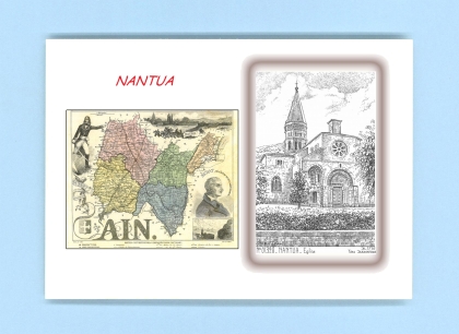 Cartes Postales impression Noir avec dpartement sur la ville de NANTUA Titre : eglise