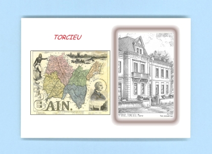 Cartes Postales impression Noir avec dpartement sur la ville de TORCIEU Titre : mairie