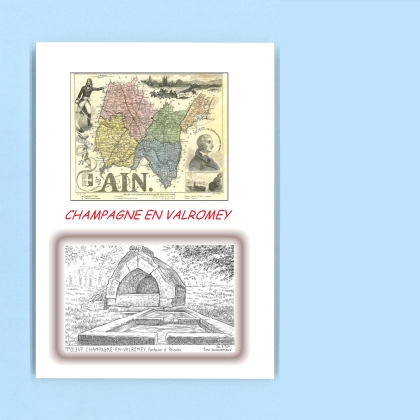 Cartes Postales impression Noir avec dpartement sur la ville de CHAMPAGNE EN VALROMEY Titre : fontaine a poisieu