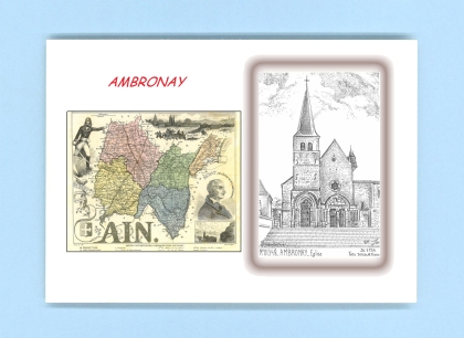 Cartes Postales impression Noir avec dpartement sur la ville de AMBRONAY Titre : eglise