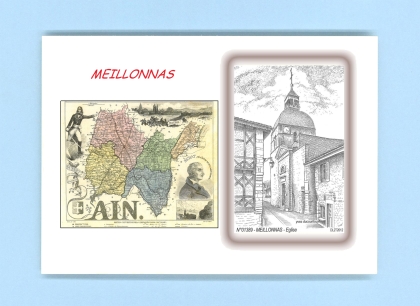 Cartes Postales impression Noir avec dpartement sur la ville de MEILLONNAS Titre : eglise