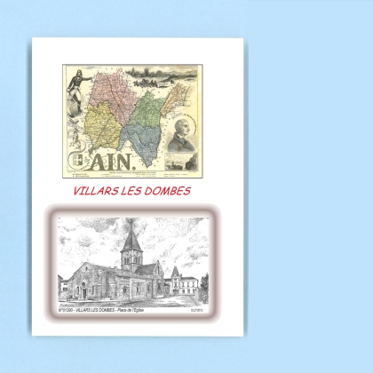 Cartes Postales impression Noir avec dpartement sur la ville de VILLARS LES DOMBES Titre : place de l eglise