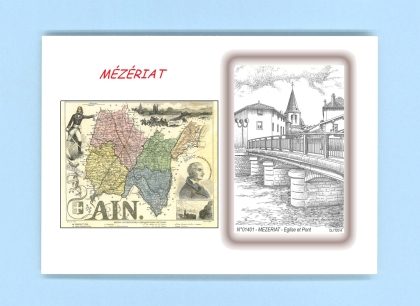 Cartes Postales impression Noir avec dpartement sur la ville de MEZERIAT Titre : eglise et pont