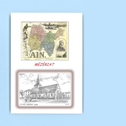 Cartes Postales impression Noir avec dpartement sur la ville de MEZERIAT Titre : eglise