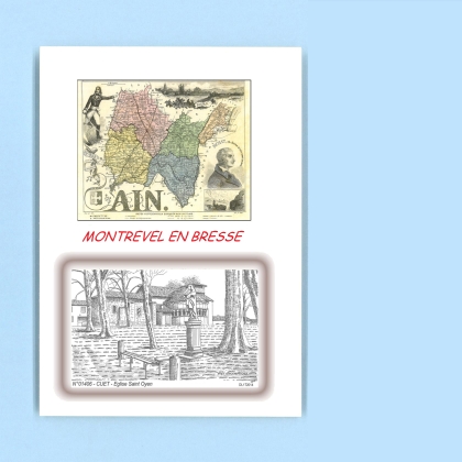 Cartes Postales impression Noir avec dpartement sur la ville de MONTREVEL EN BRESSE Titre : eglise st oyen a cuet