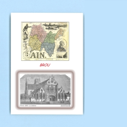 Cartes Postales impression Noir avec dpartement sur la ville de BROU Titre : la cathedrale