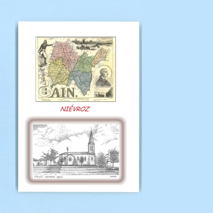 Cartes Postales impression Noir avec dpartement sur la ville de NIEVROZ Titre : eglise