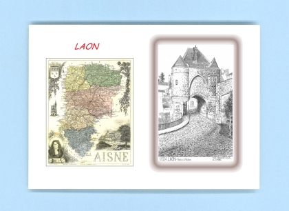 Cartes Postales impression Noir avec dpartement sur la ville de LAON Titre : porte d ardon