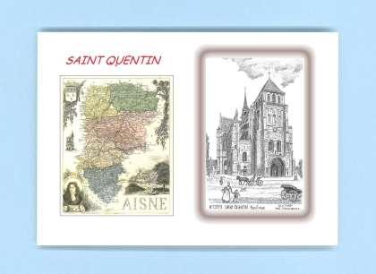 Cartes Postales impression Noir avec dpartement sur la ville de ST QUENTIN Titre : basilique