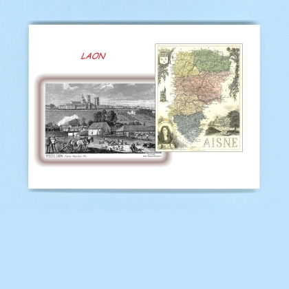 Cartes Postales impression Noir avec dpartement sur la ville de LAON Titre : vue