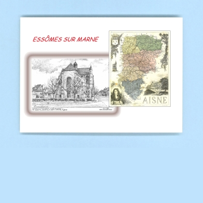 Cartes Postales impression Noir avec dpartement sur la ville de ESSOMES SUR MARNE Titre : eglise