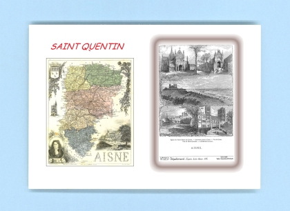 Cartes Postales impression Noir avec dpartement sur la ville de ST QUENTIN Titre : st quentin, laon, liesse