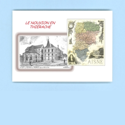 Cartes Postales impression Noir avec dpartement sur la ville de LE NOUVION EN THIERACHE Titre : eglise et hotel de ville
