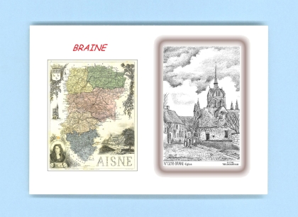 Cartes Postales impression Noir avec dpartement sur la ville de BRAINE Titre : eglise