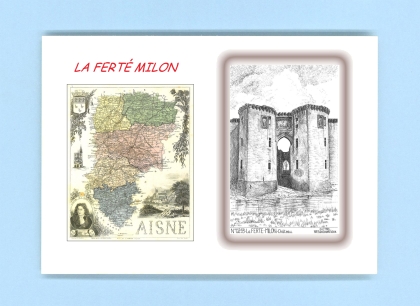 Cartes Postales impression Noir avec dpartement sur la ville de LA FERTE MILON Titre : chateau