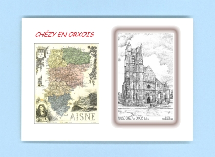 Cartes Postales impression Noir avec dpartement sur la ville de CHEZY EN ORXOIS Titre : eglise