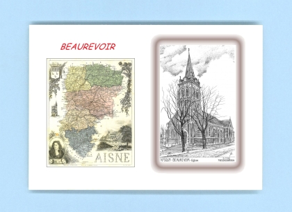 Cartes Postales impression Noir avec dpartement sur la ville de BEAUREVOIR Titre : eglise