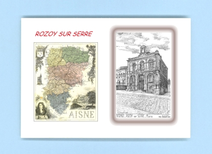 Cartes Postales impression Noir avec dpartement sur la ville de ROZOY SUR SERRE Titre : mairie