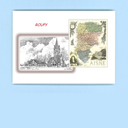 Cartes Postales impression Noir avec dpartement sur la ville de ROUPY Titre : eglise et mairie